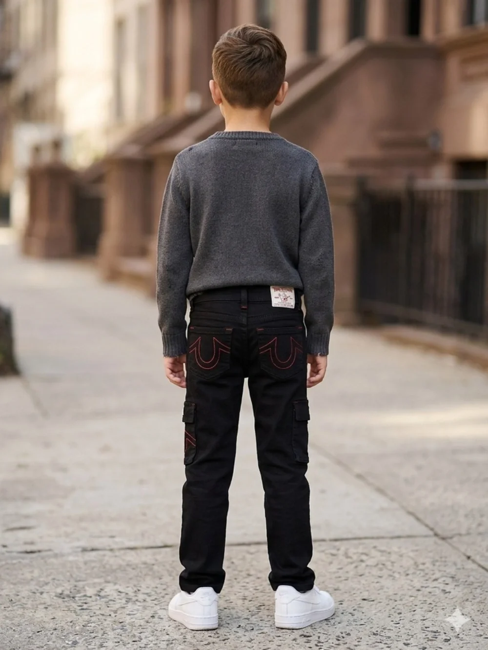 True Religion Boys' Black Jeans with Red Stitching Accent